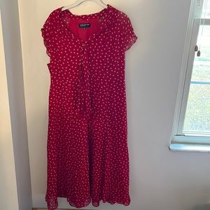 Red/Tan Polka Dot Tea Length Dress